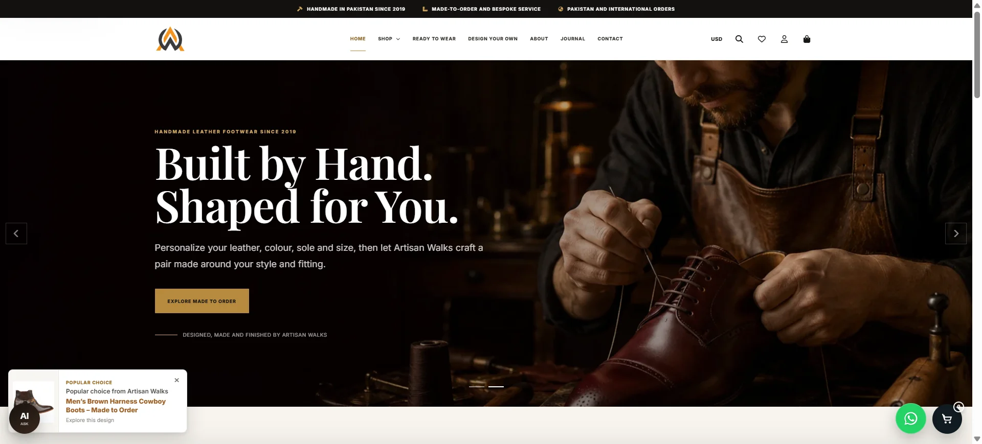 artisan walks handmade leather footwear website design by rahim pasha