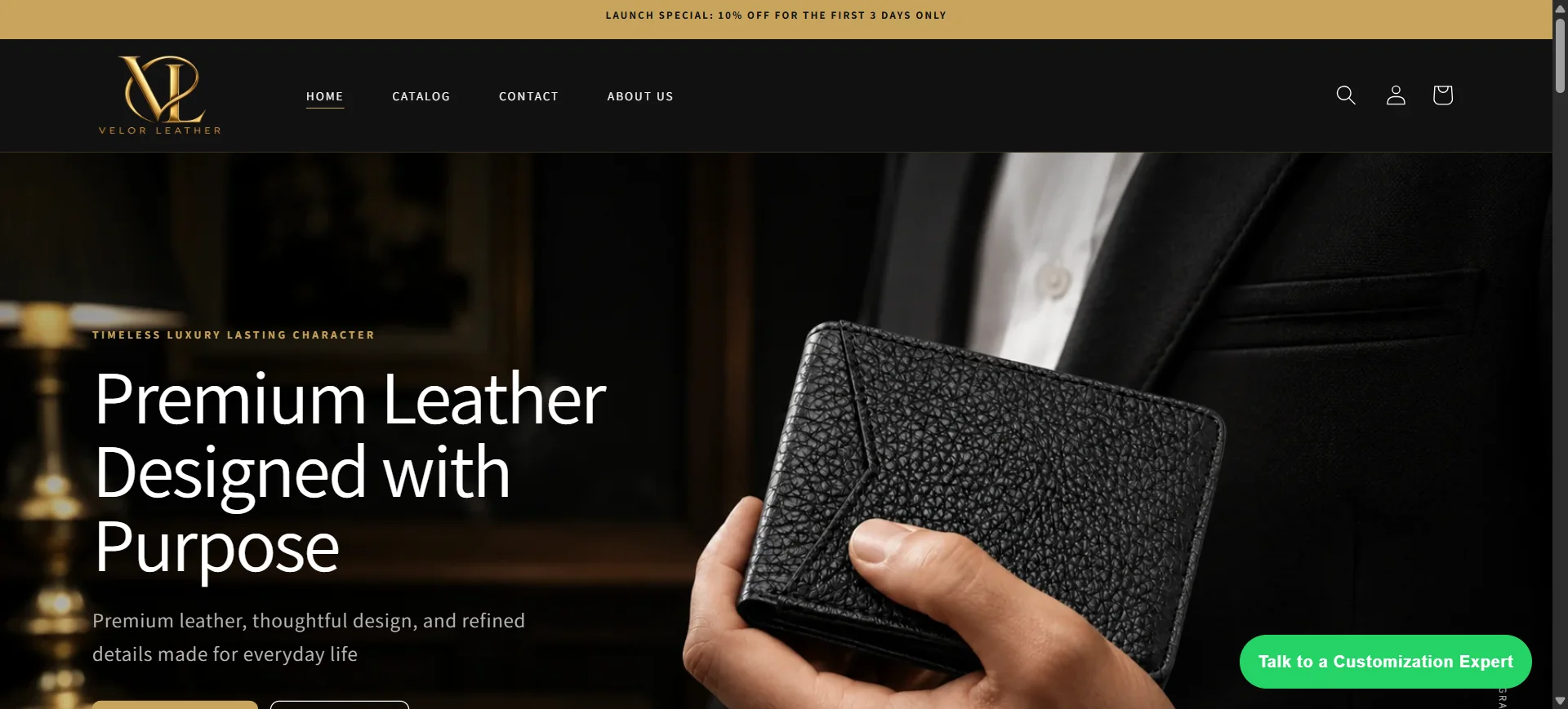 velor leather website design by rahim pasha